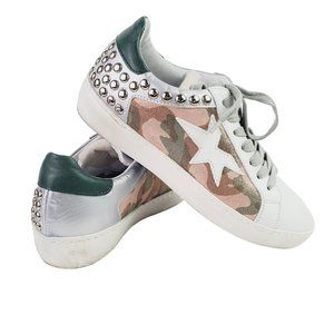 Meline, Camo Rivets All Leather Lace-up Sneaker, Sz 6M